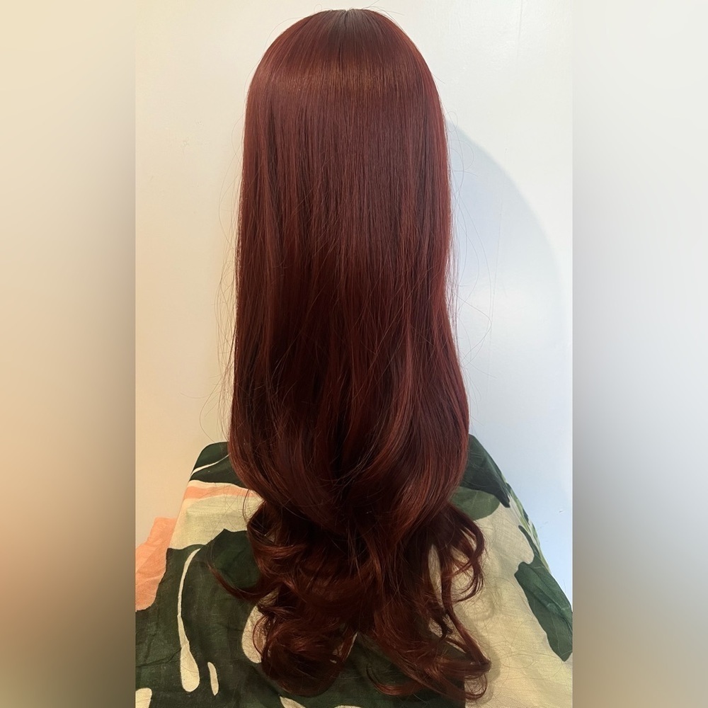 WIG Burgundy Long Wavy  Human hair Blend With Synthetic Fiber - Picture 6 of 8